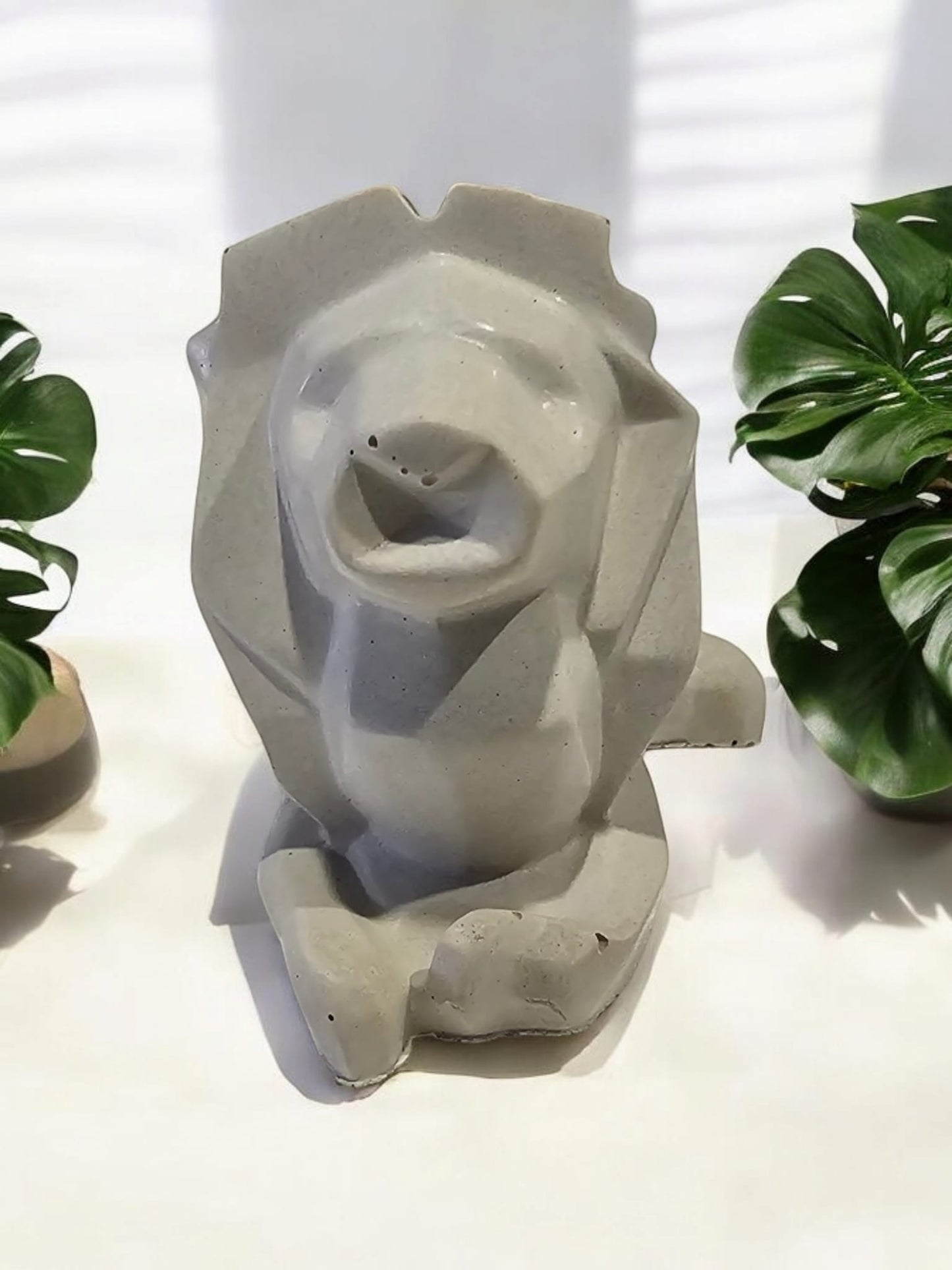 Majestic Geometric Lion Concrete Sculpture