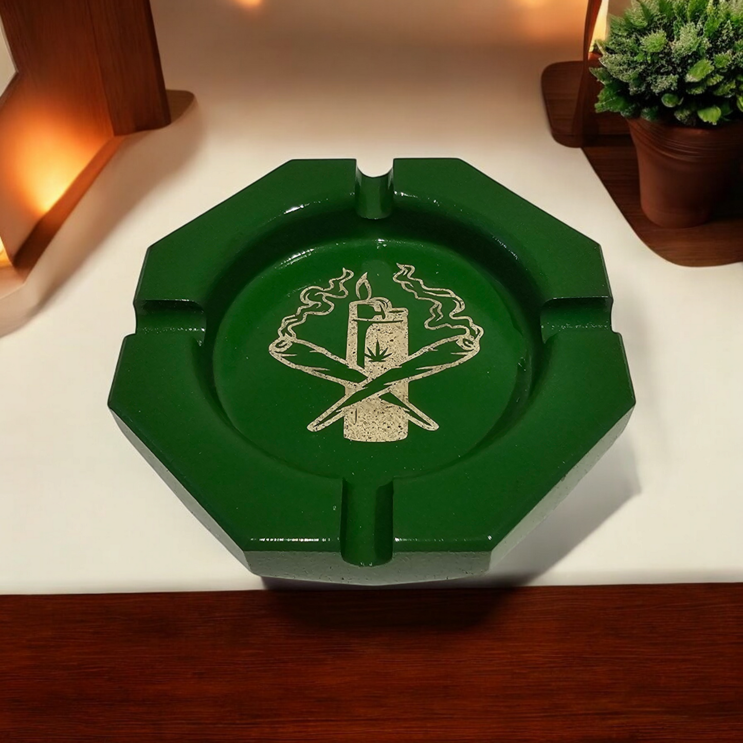 The Ultimate Smoke Companion: Handcrafted Green Concrete Ashtray