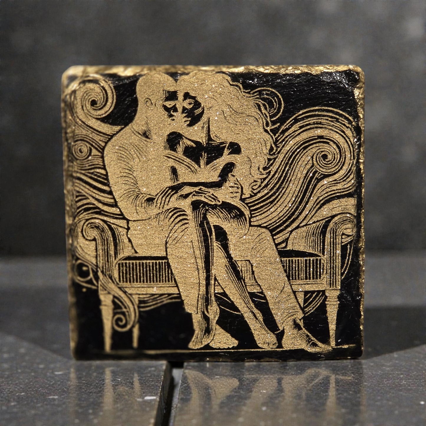Golden Embrace — Luxury Romantic Slate Coaster