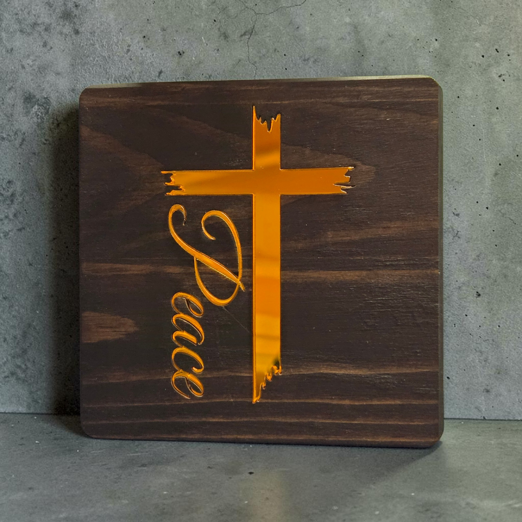 Gold Acrylic Cross Wood Coaster