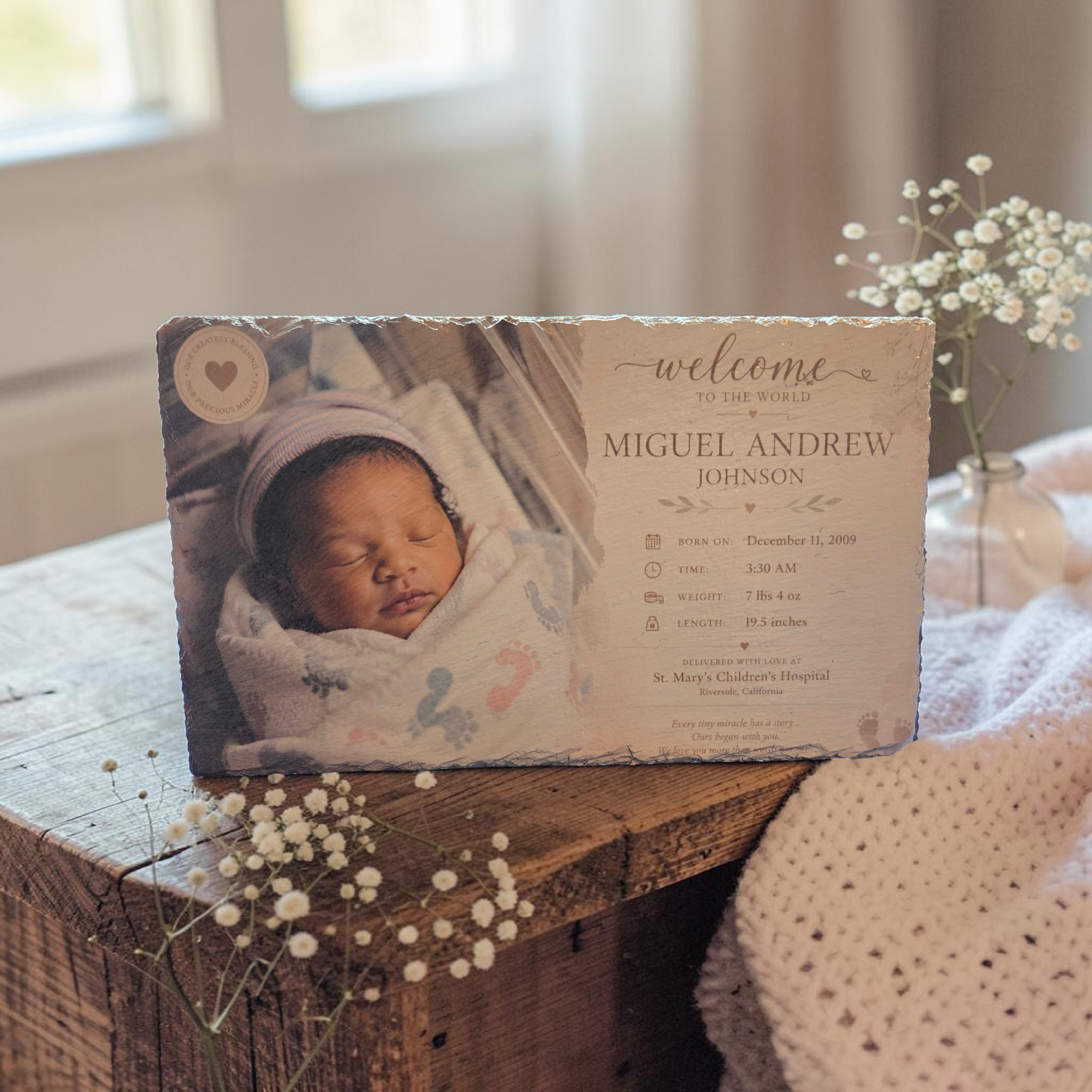 Welcome to the World Custom Baby Slate Keepsake