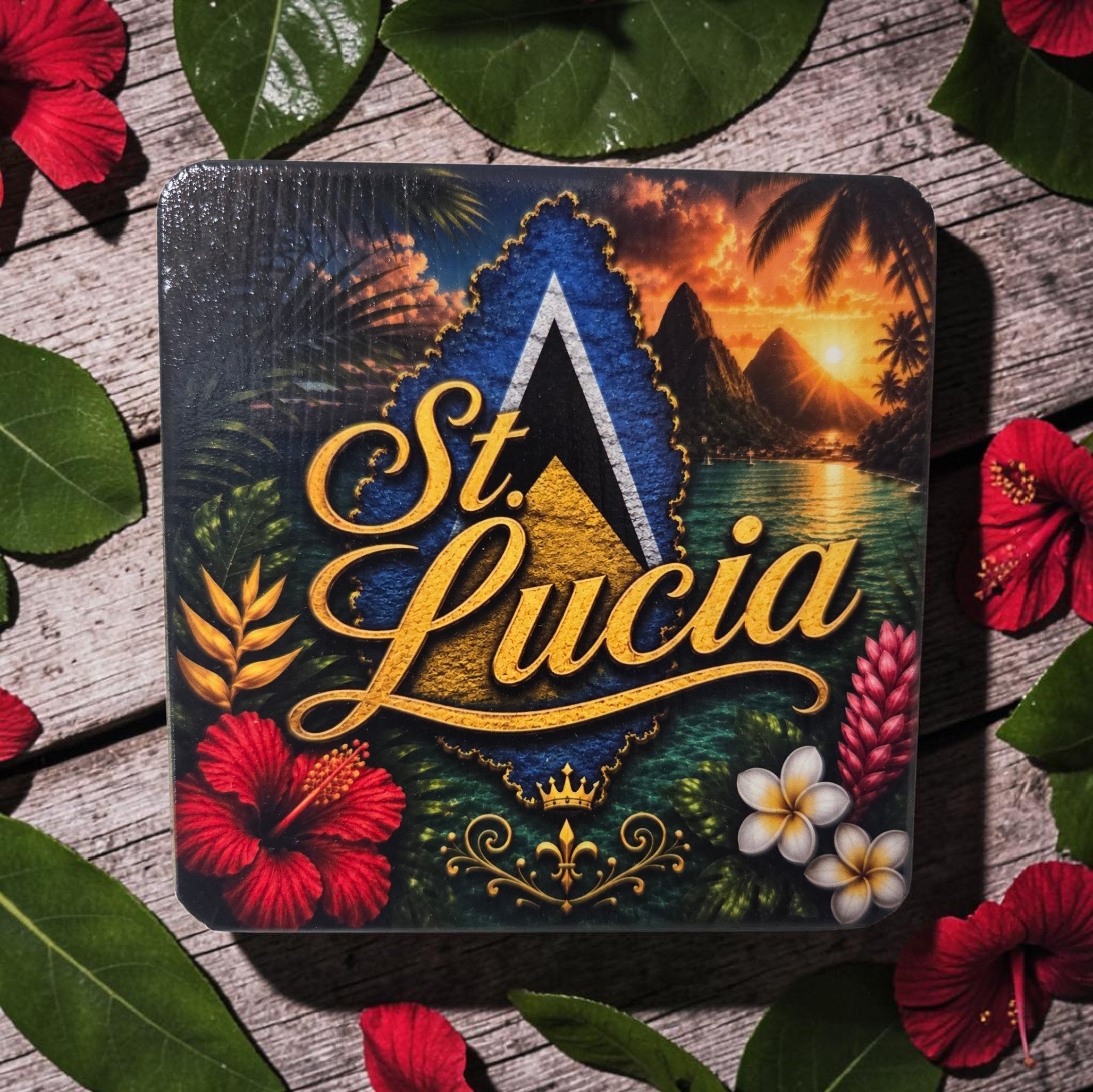 St. Lucia Island Pride Wood Coaster