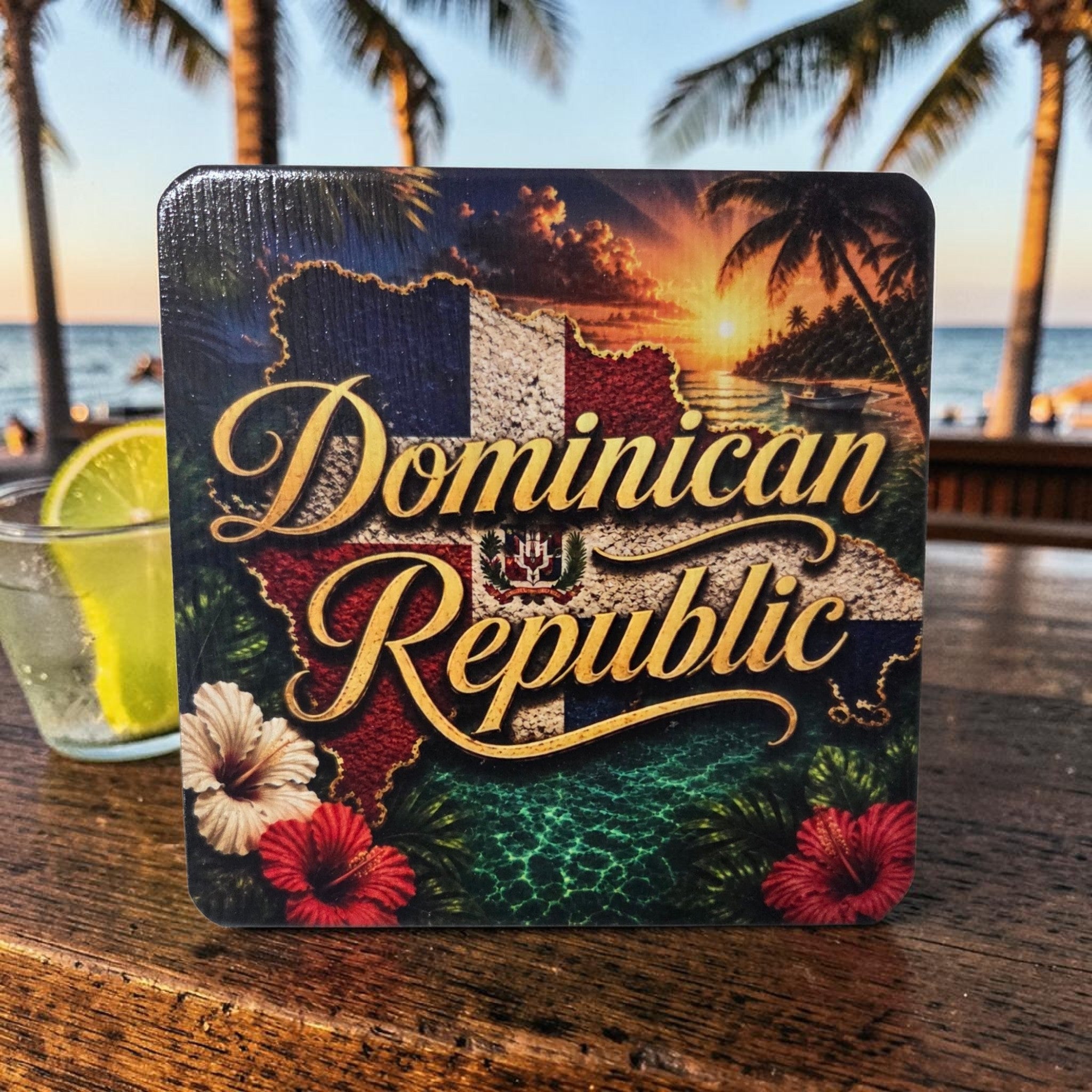 Dominican Republic Island Pride Wood Coaster