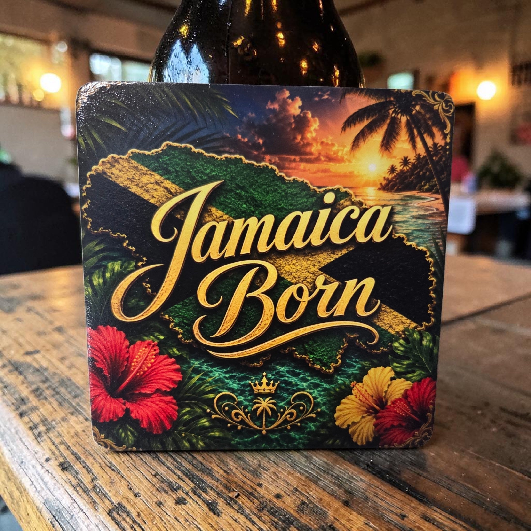 Jamaica Born, Island Raised Wood Coaster