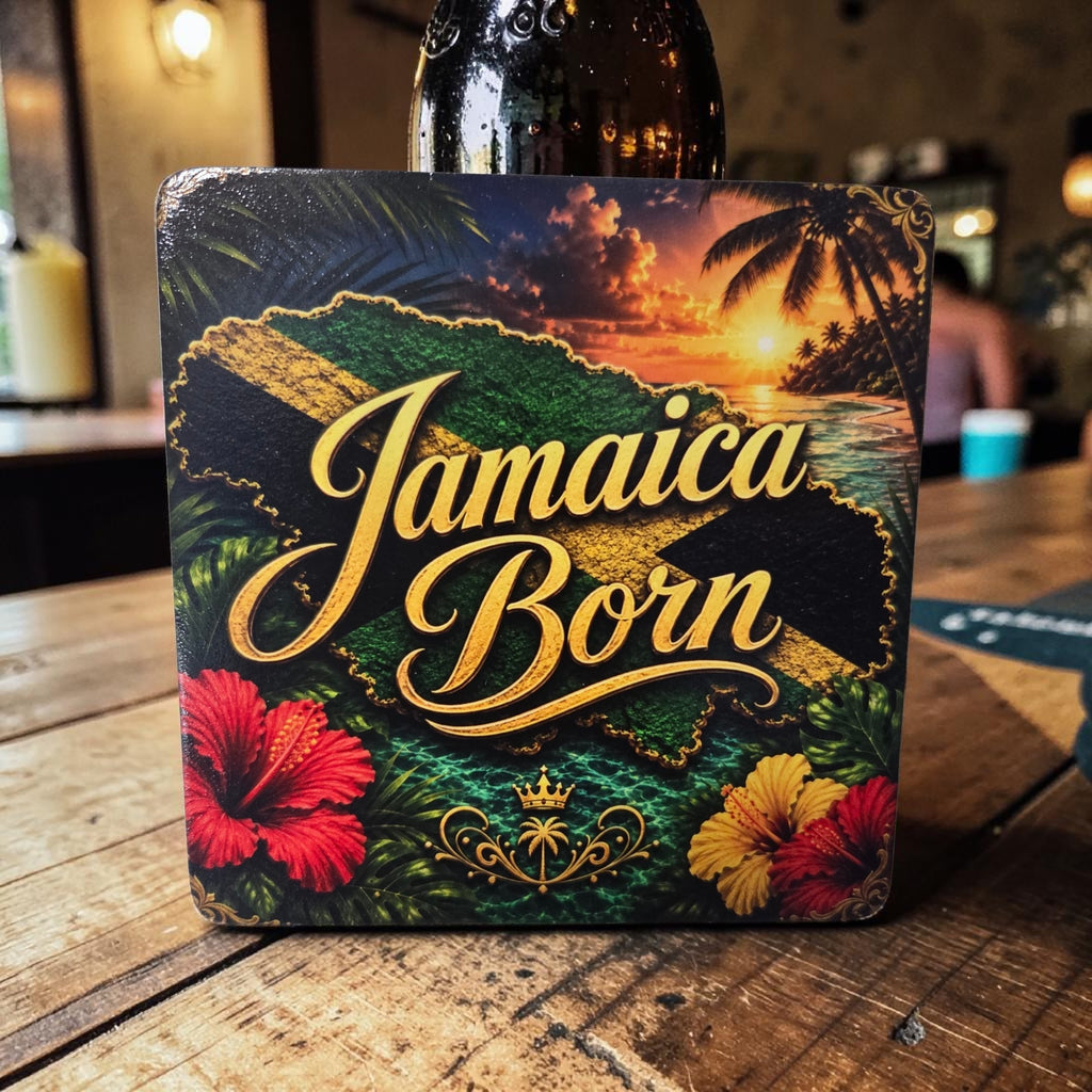 Jamaica Born, Island Raised Wood Coaster