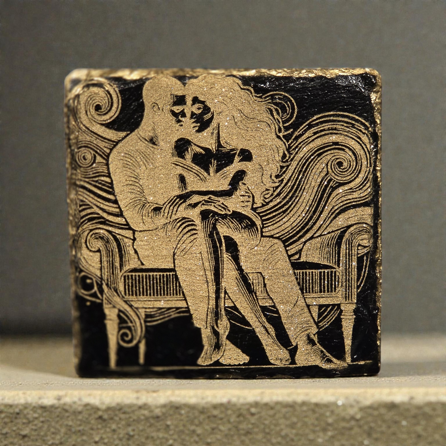 Golden Embrace — Luxury Romantic Slate Coaster